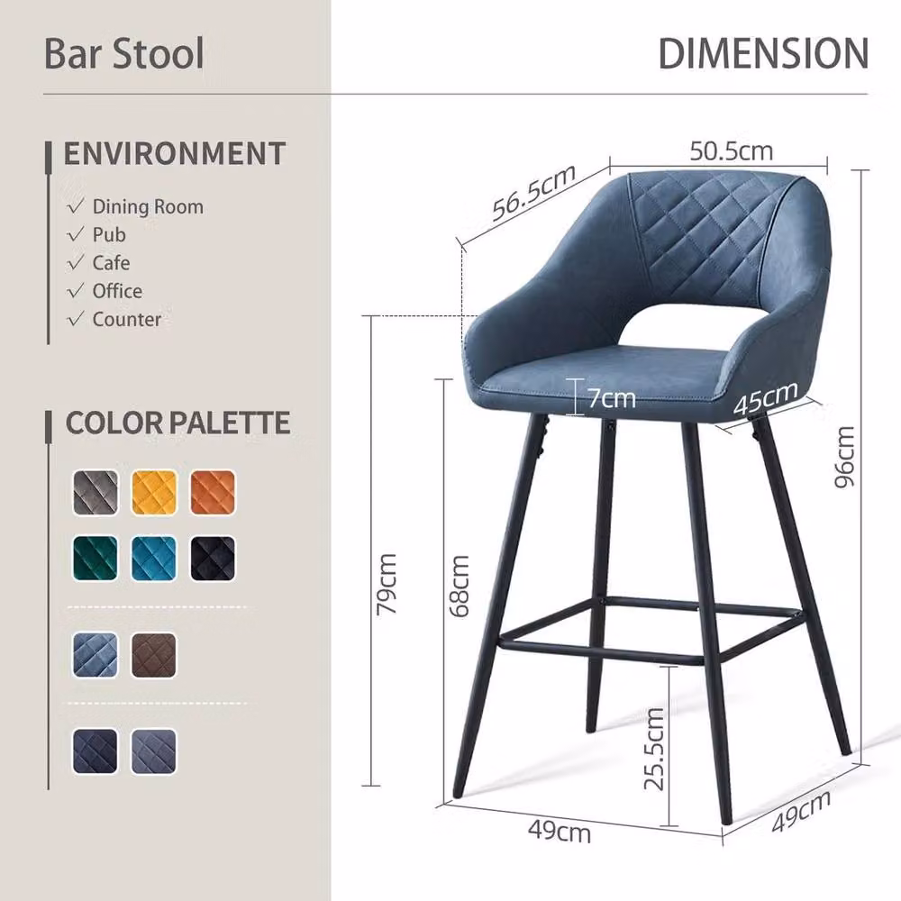 FORGEVIO Set of 2 Modern Breakfast Bar Stools in Blue and Grey – 2