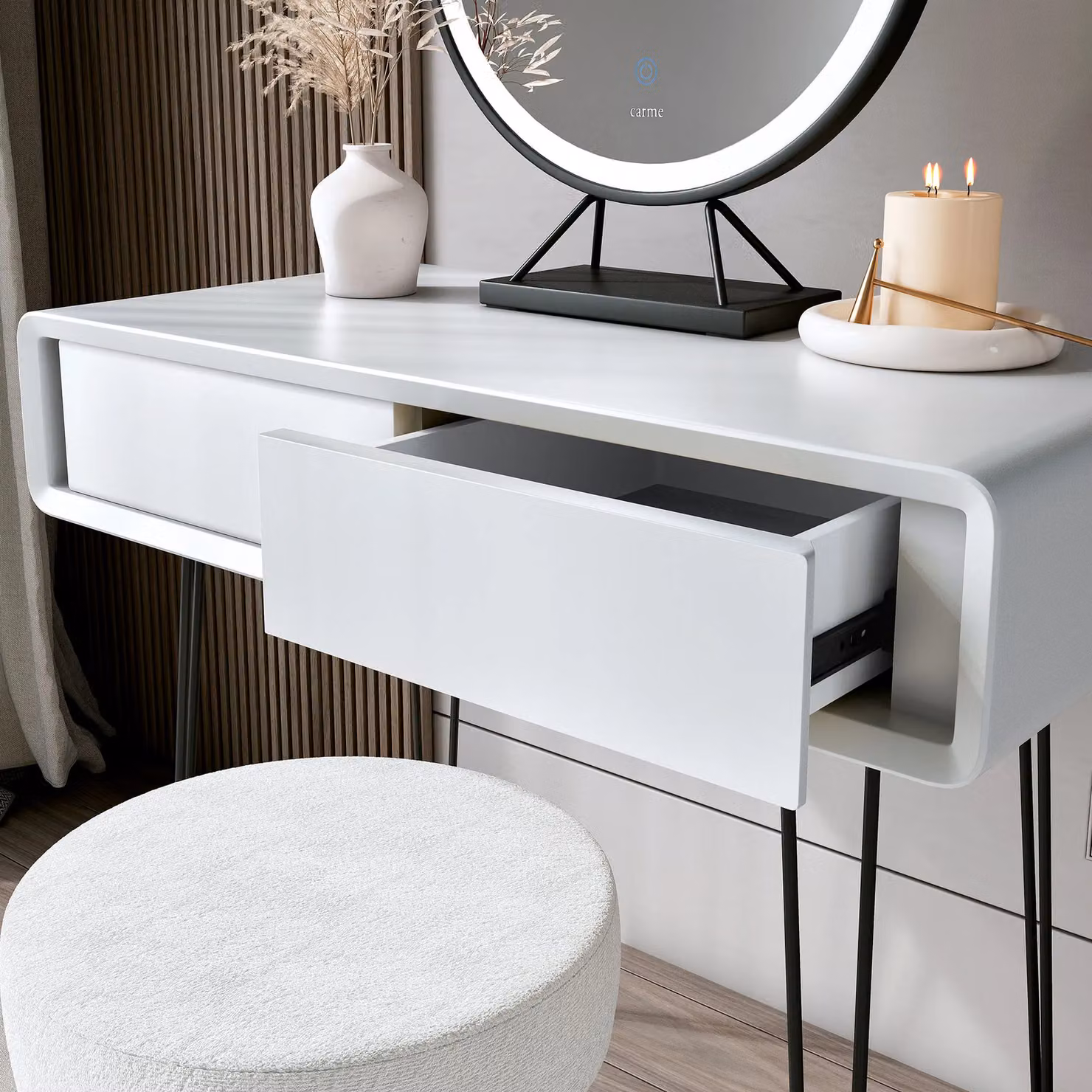 CARME HOME Piper White 2 Drawer Modern Wood Dressing Table – 3