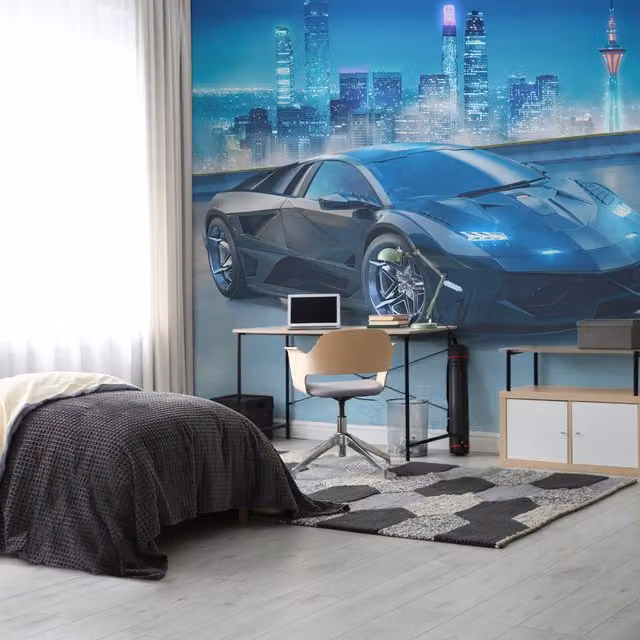 Walltastic Super Sports Car Wall Mural, Multicoloured, W: 243.84 cm, H: 304.8 cm