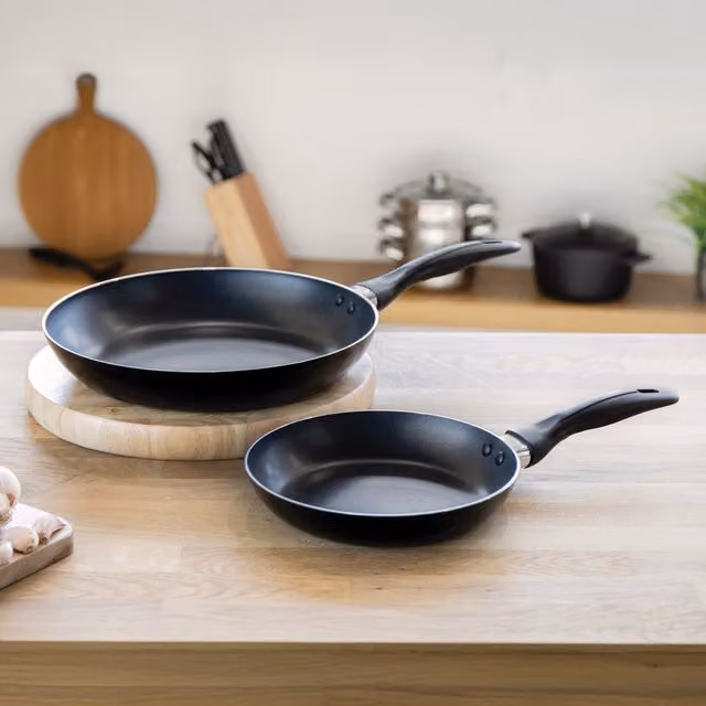 KitchenCraft Non-Stick Aluminium Frying Pan Set of 2, Black, 28 cm and 20 cm