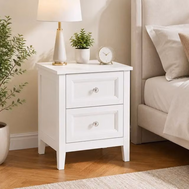 STILVORA Modern White Bedside Table with 2 Drawers – 1