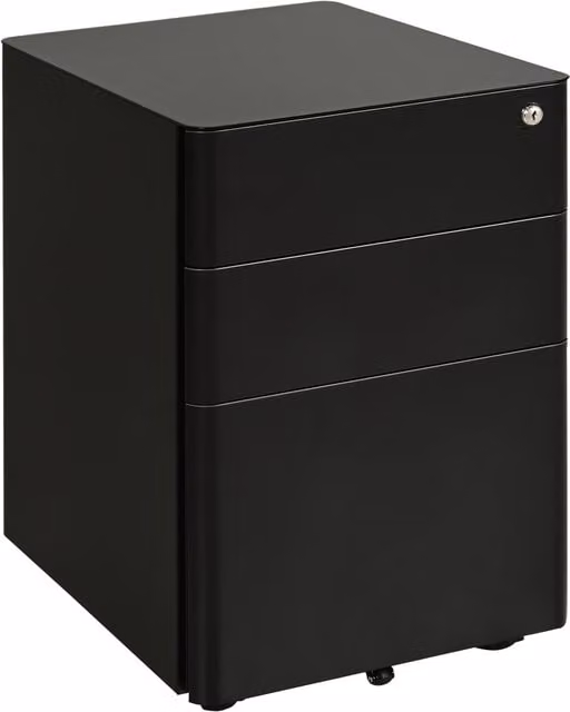 Vinsetto 3-Drawer Small Steel Filing Cabinet with Lock and Wheels, Black – 1