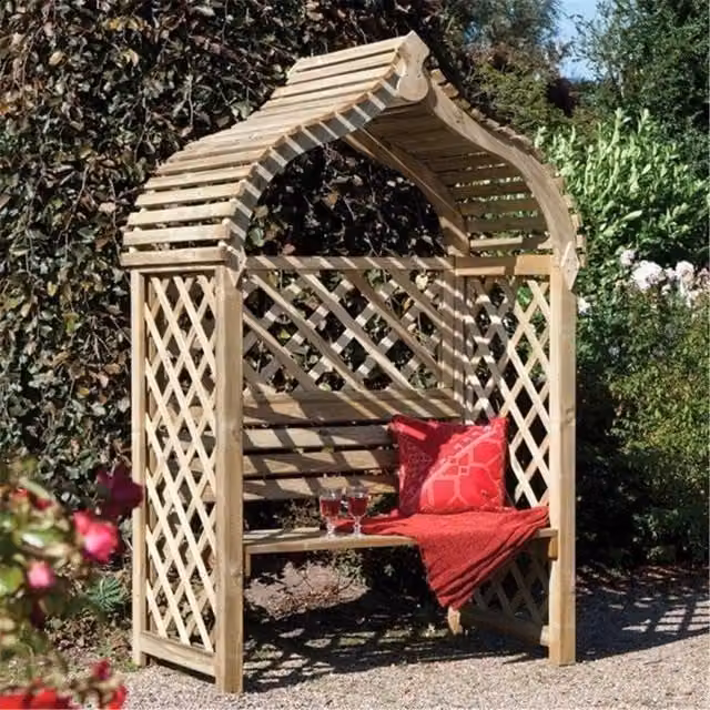 Cheshire Pressure Treated India Inspired Open Lattice Garden Arbour in Light Oak Brown – 1