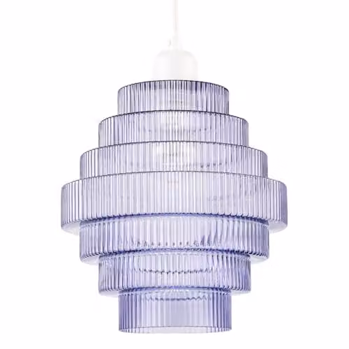 Happy Homewares Tiered Stepped Design Ribbed Glass Pendant Ceiling Lamp Shade in Purple, W: 24 cm, H: 22 cm – 1