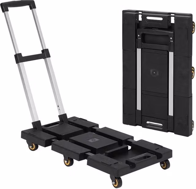 VOGREX Foldable Hand Truck with Plastic Base and Adjustable Handle in Black – 1