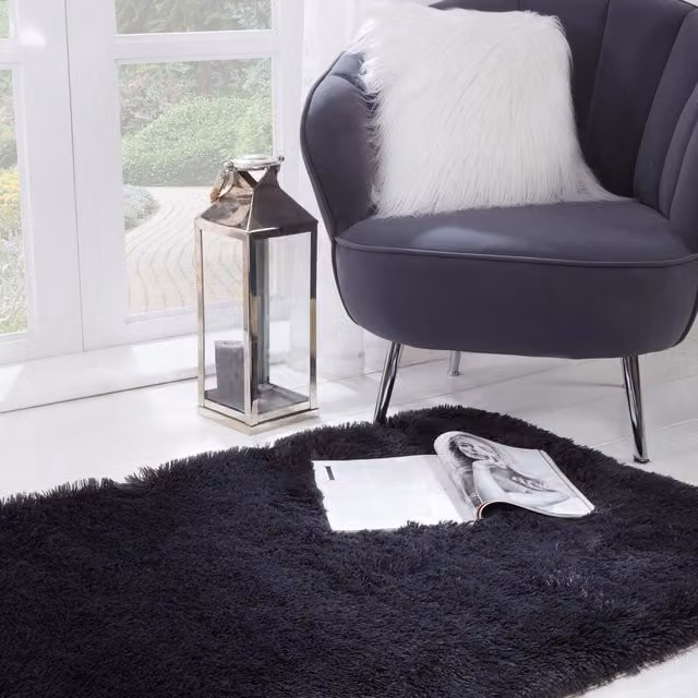Sienna Modern Round Shaggy Fluffy Rug in Grey and Black, Diameter: 160 cm
