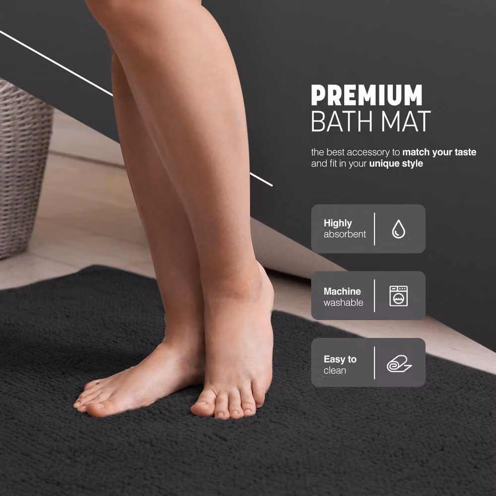 Keplin Non-Slip Microfibre Bath and Toilet Mat in Black, W: 50 cm, D: 80 cm – 4