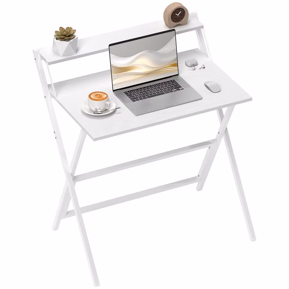 HOMCOM White Folding Computer Desk for Home Office and Bedroom – 2