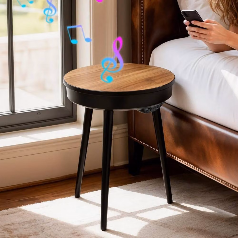 Kelvenix Round Side Table in Walnut and Black – 4
