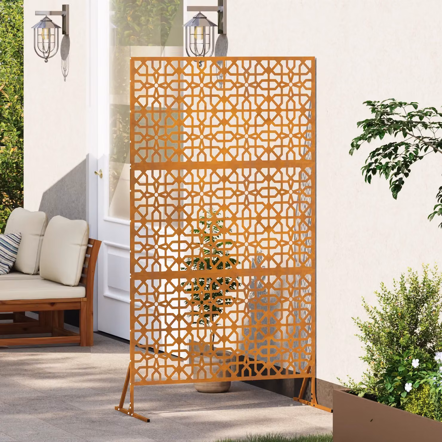 Berkfield Home Rectangular Privacy Screen in Brown Weathering Steel, W/D/H: 100 x 50 x 180 cm – 3