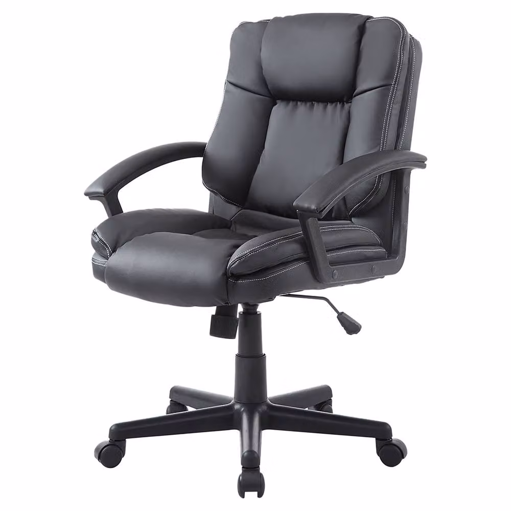 Rolipo Black PU Leather Swivel Office Task Chair with Adjustable Height and Armrests – 2