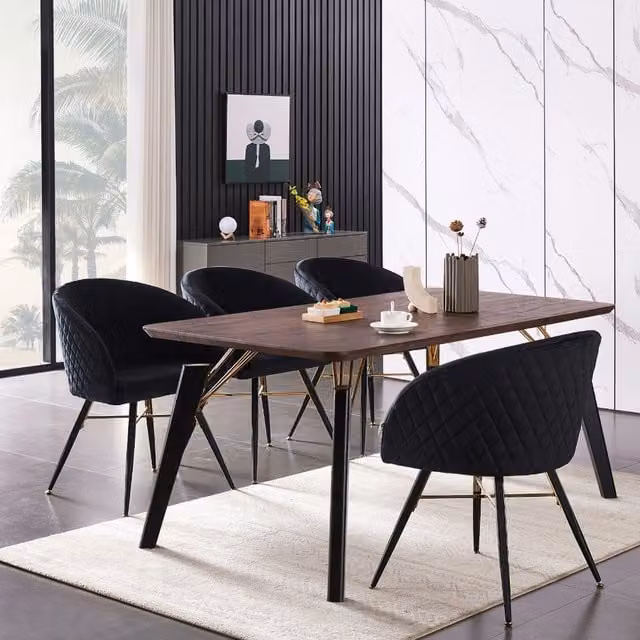 Vittorio Cosmo LUX Modern Rectangular Dining Set with Table and 4 Chairs in Black and Gold