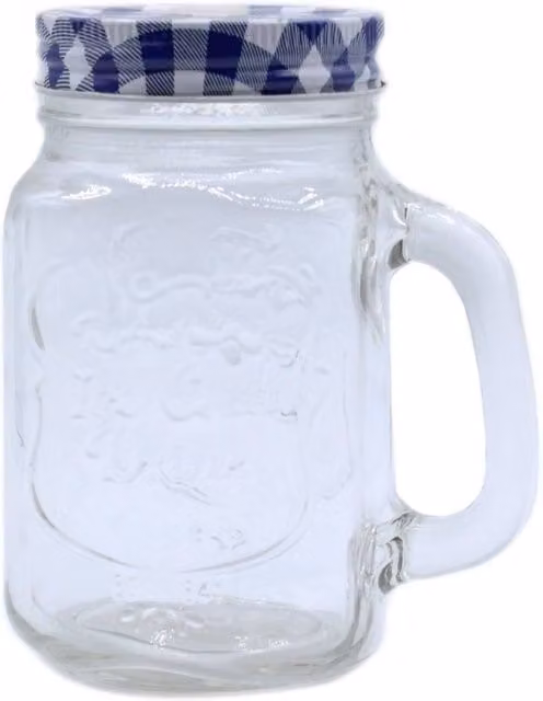KDMD Funky Mason Jar Tumbler with Lid, 450ml, Clear Glass