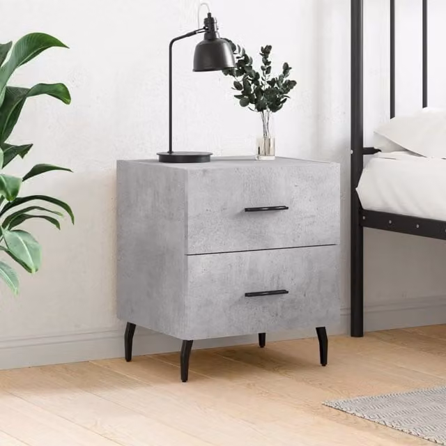 Berkfield Home Bedside Cabinet in Concrete Grey, W/D/H: 40 x 35 x 47.5 cm
