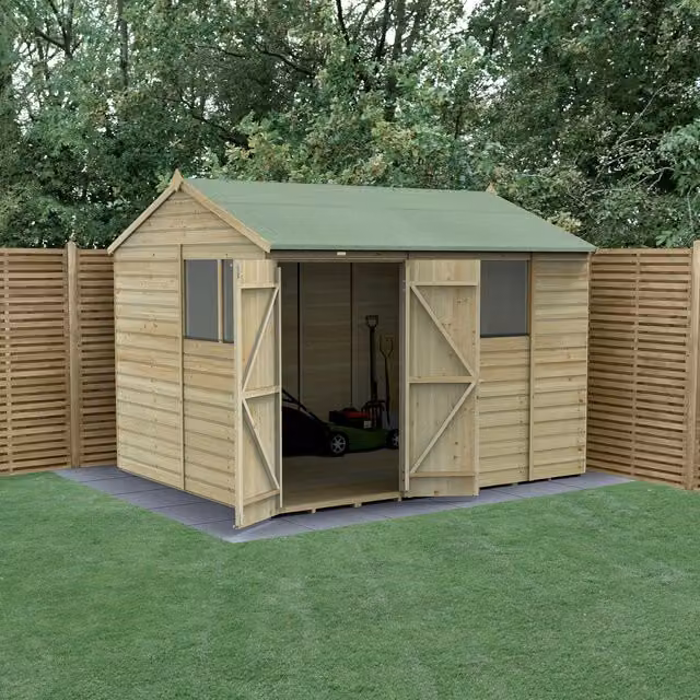 Beckwood Reverse Apex Wooden Shed with Foundation and Floor in Green or Brown