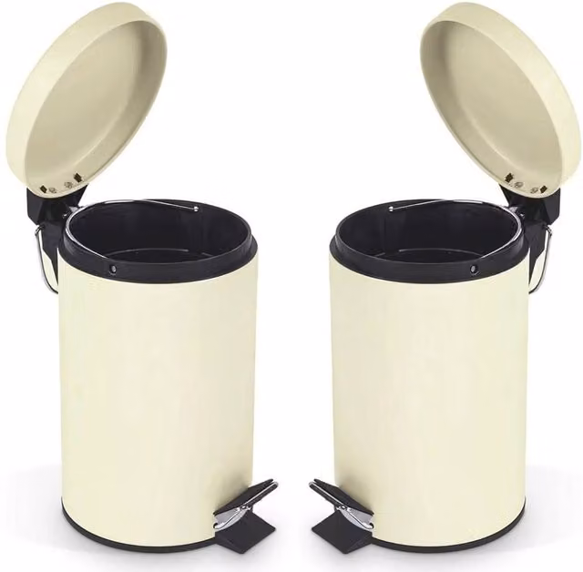 Havendro Set of 2 Stainless Steel Pedal Bins with Removable Inner Bucket, 3 Litre, Beige