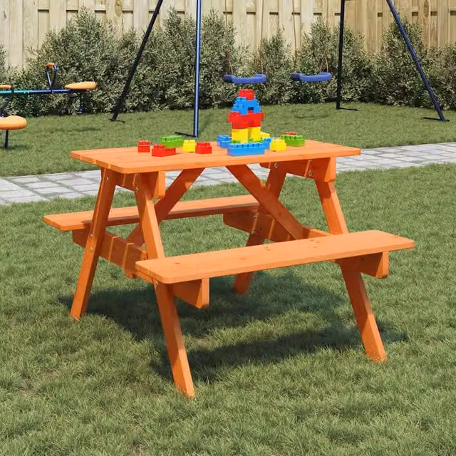 Berkfield Home Brown Solid Wood Fir Picnic Table for 4 Children with Umbrella Hole – 1