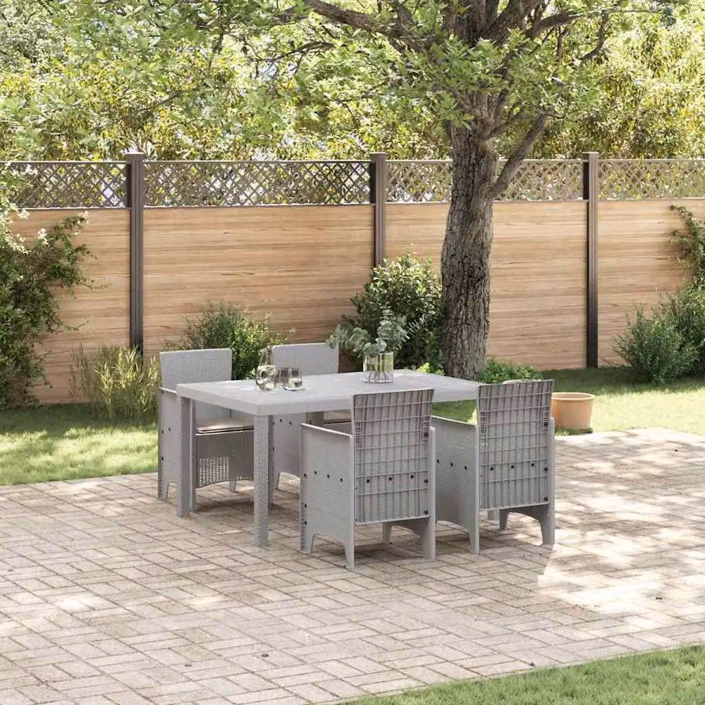 Berkfield Home Modern 5 Piece Garden Dining Set with Light Grey Poly Rattan and Cushions – 2