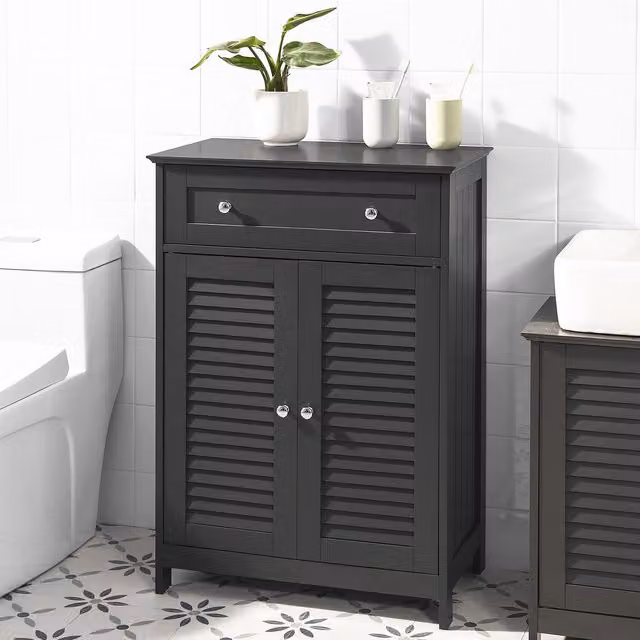 SoBuy Modern Grey Bathroom Storage Cabinet with Roll Shutter Doors and Internal Shelves