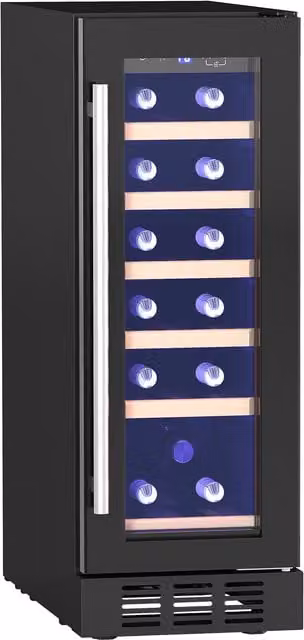 HOMCOM Black Freestanding or Built-in Wine Cooler Fridge with 19 Bottle Capacity and Glass Door