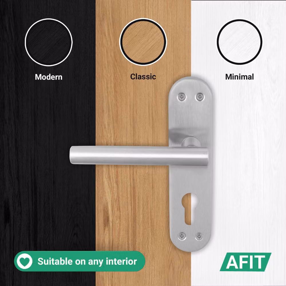 AFIT Satin Nickel T-Bar Door Handle with Euro Lock, Double Cylinder and Hinges, Silver – 4
