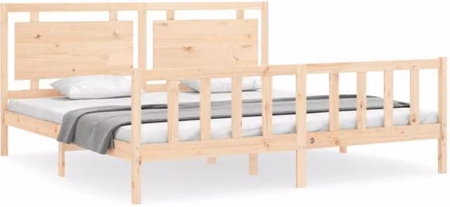Berkfield Home Solid Wood Bed Frame with Headboard in Natural Pine, W/D/H: 200 x 200 cm