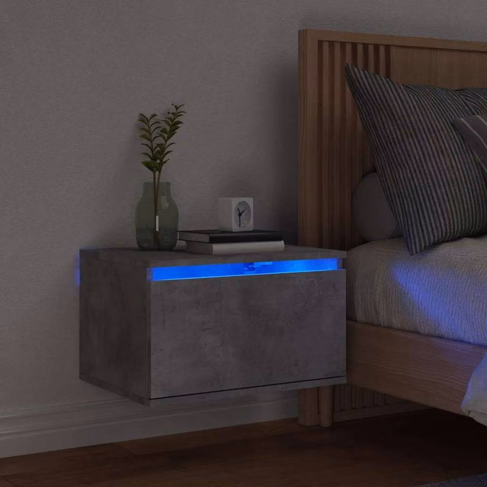 Berkfield Home Wall-mounted Bedside Cabinet with Integrated LED Lights, Grey Concrete Effect, W: 36.0 cm, H: 50.0 cm, D: 30.0 cm – 2