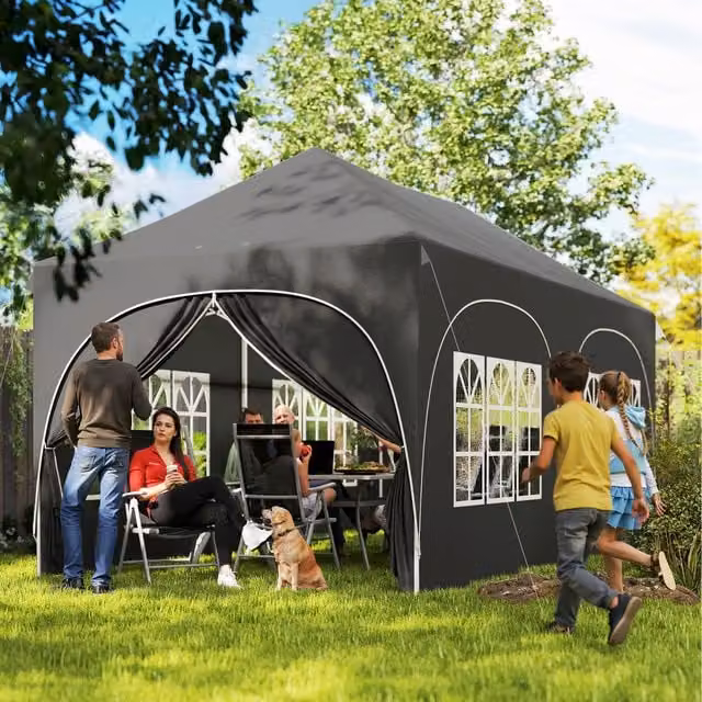 Outsunny Peak Top Pop Up Gazebo Garden Party Tent with Sides, Dark Grey, W: 6 m, D: 3 m, H: 3 m