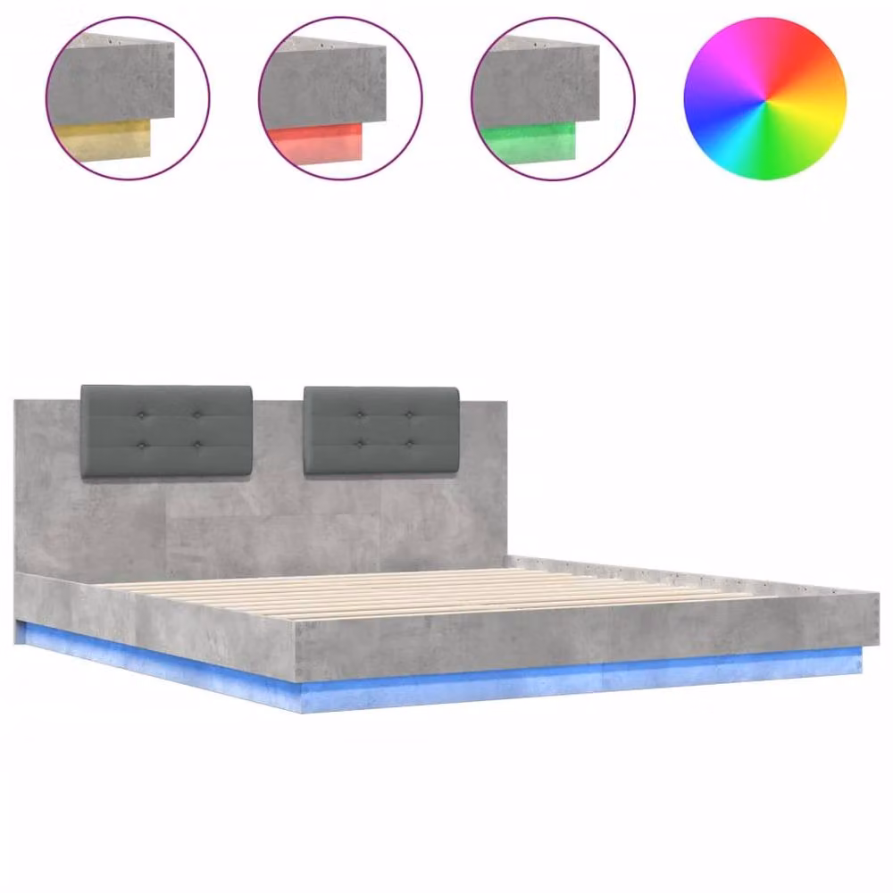 Berkfield Home Modern Upholstered Bed Frame with LED Lighting and USB Charging Port in Concrete Grey, W/D/H: 200 x 200 cm – 2