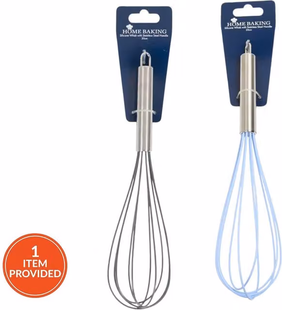 Non-scratch Silicone Whisk with Stainless Steel Handle in Blue, Grey and Multicolour