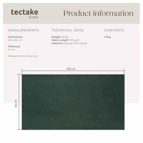 tectake Green Fluffy Rug, Allergy-Friendly and Washable Short-Pile Polyester Carpet, W: 80 cm, L: 150 cm – 2