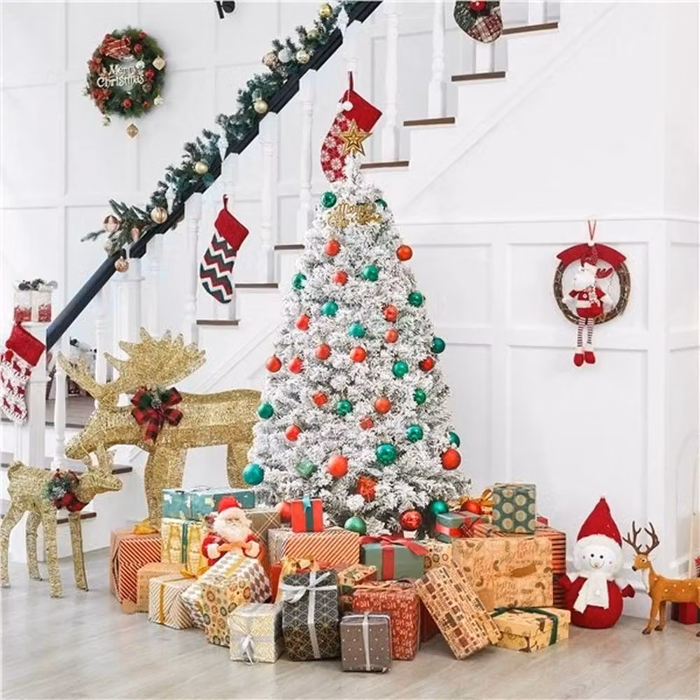 EONLION 5ft Flocked Artificial Christmas Fir Tree in White and Green with Foldable Stand, Height: 152.4 cm – 5