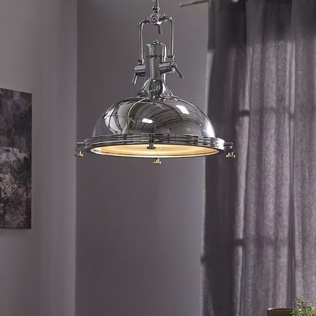 Wyld and Coco Industrial Silver Chrome Metal Suspended Dome Pendant Lamp