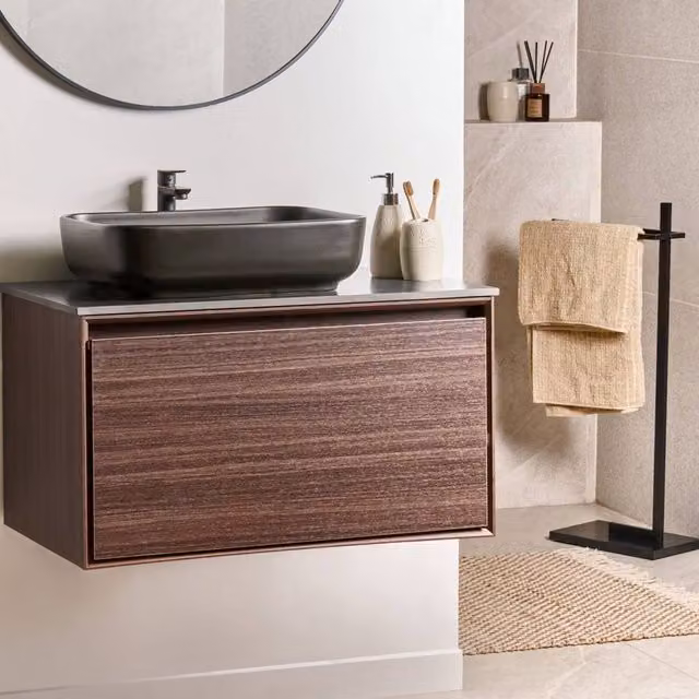 Wyld and Coco Wall-Mounted Vanity Basin Unit, Brown, W: 80 cm, D: 50 cm, H: 58 cm – 1