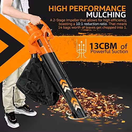 SuperHandy 2400W Electric Leaf Blower, Vacuum and Mulcher in Black and Orange – 4