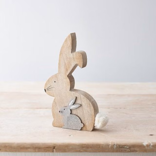 Little Cosy Home Stacking Rabbit Ornament in Brown Natural Wood