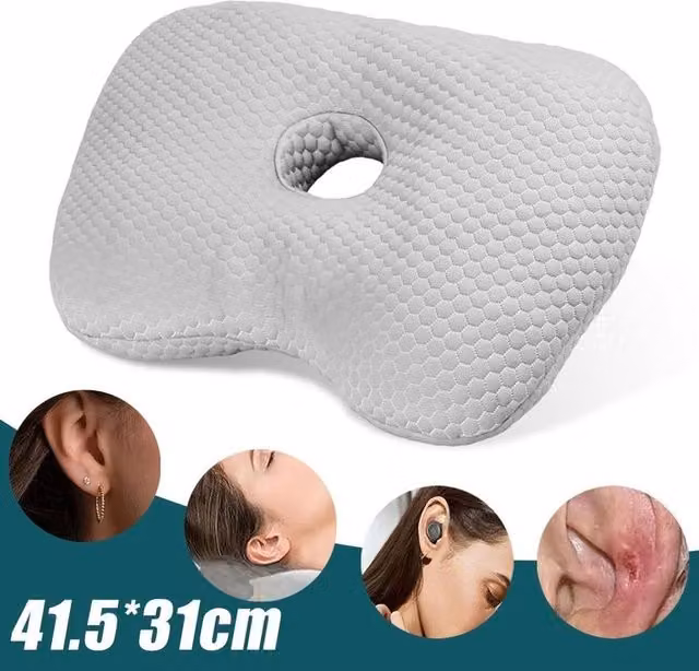 SPETLEK Grey Contoured Piercing Pillow with Ear Hole and Removable Polyester Cover