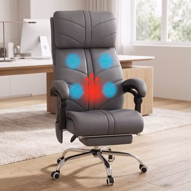 ERGOVEXA Grey High Back Vibration Massage Executive Office Chair with Headrest and Foot Ring