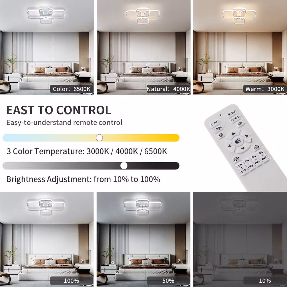 Pheashine White Modern LED Ceiling Light, 48W, Dimmable with Remote Control, Diameter: 56 cm – 2
