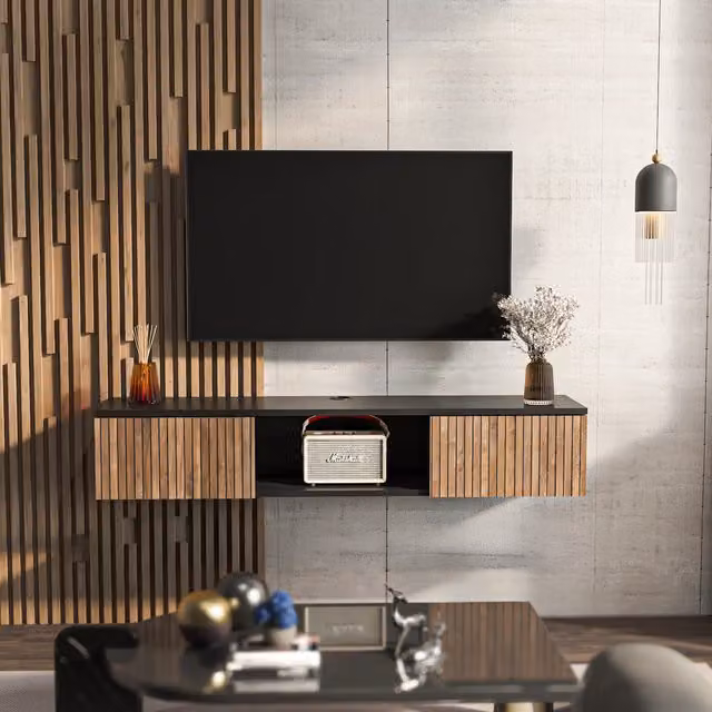 Decorotika Elia Floating TV Unit in Black and Brown Alina Pattern
