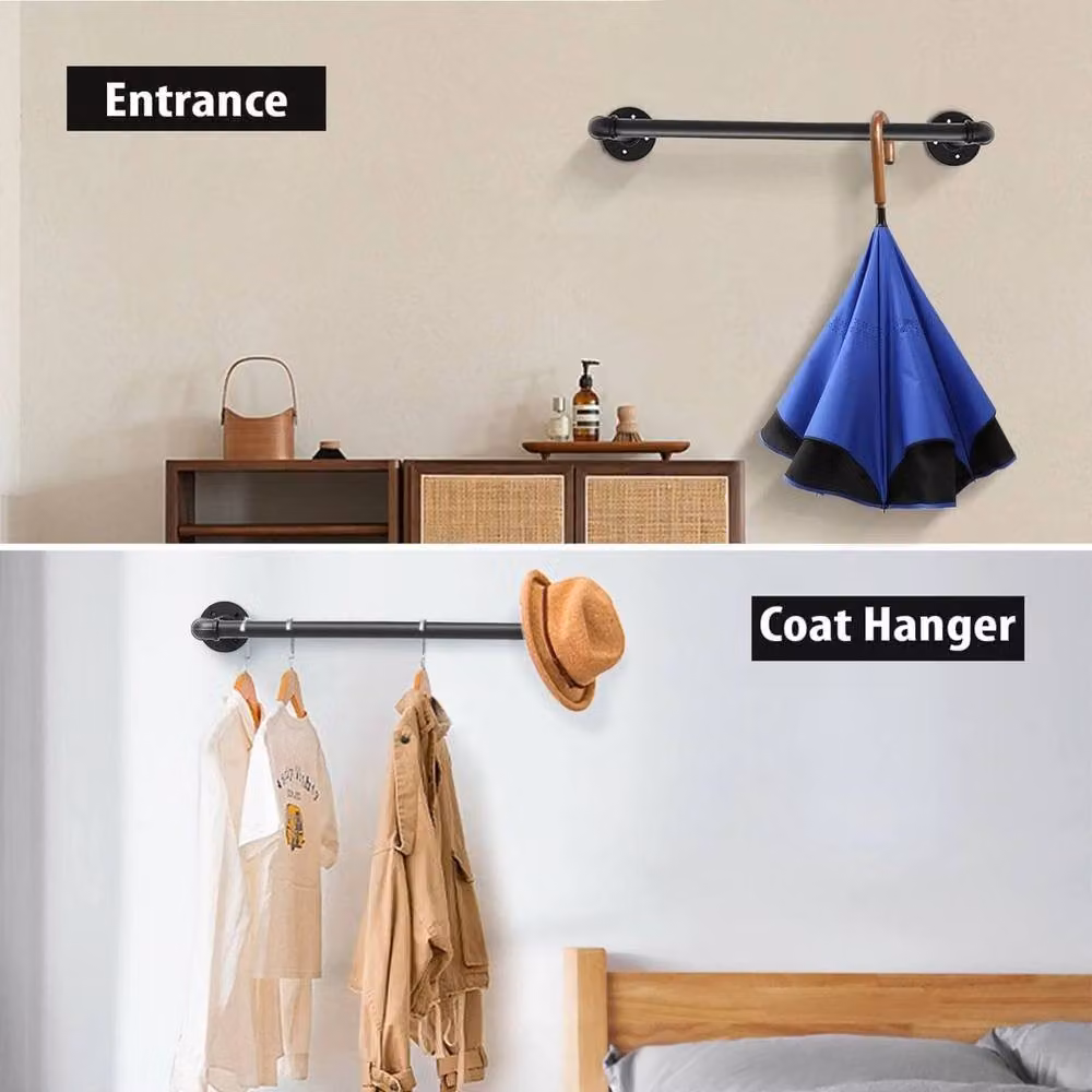EONLION Black Metal Industrial Wall Mounted Towel Rail and Clothes Hanger, Width: 100 cm – 3