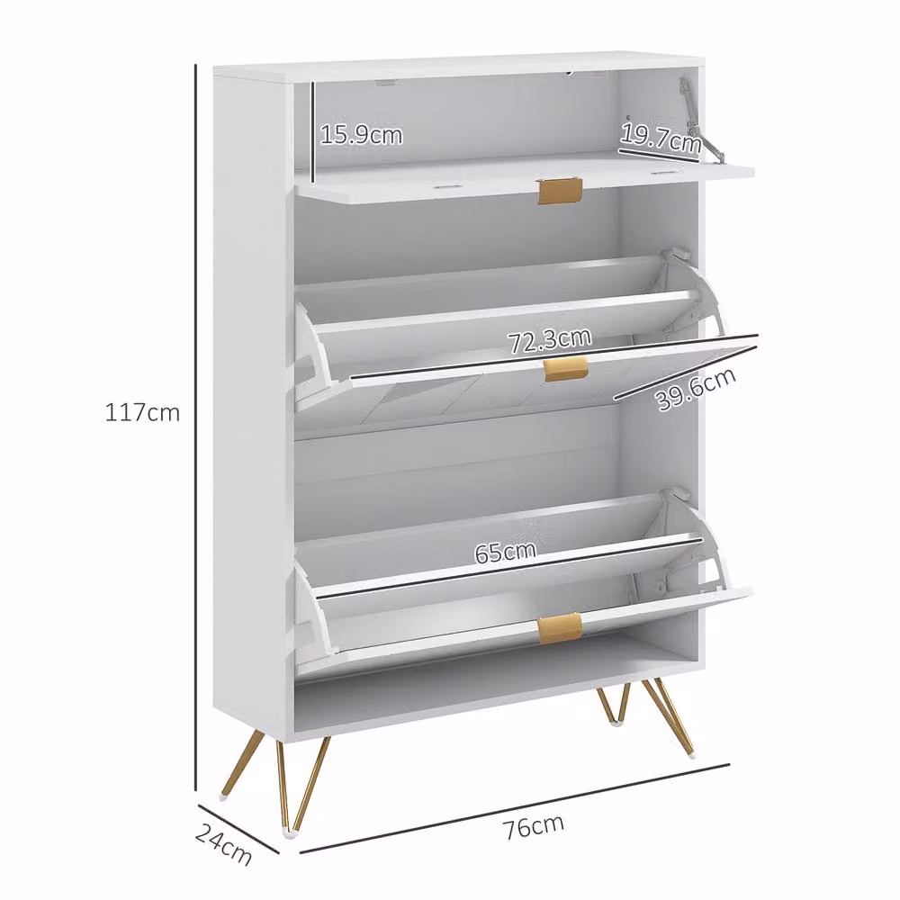 STILVORA White Matt Shoe Cabinet with 3 Tilting Compartment Doors and Internal Shelves, H 117 x W 24 x D 24 cm – 2