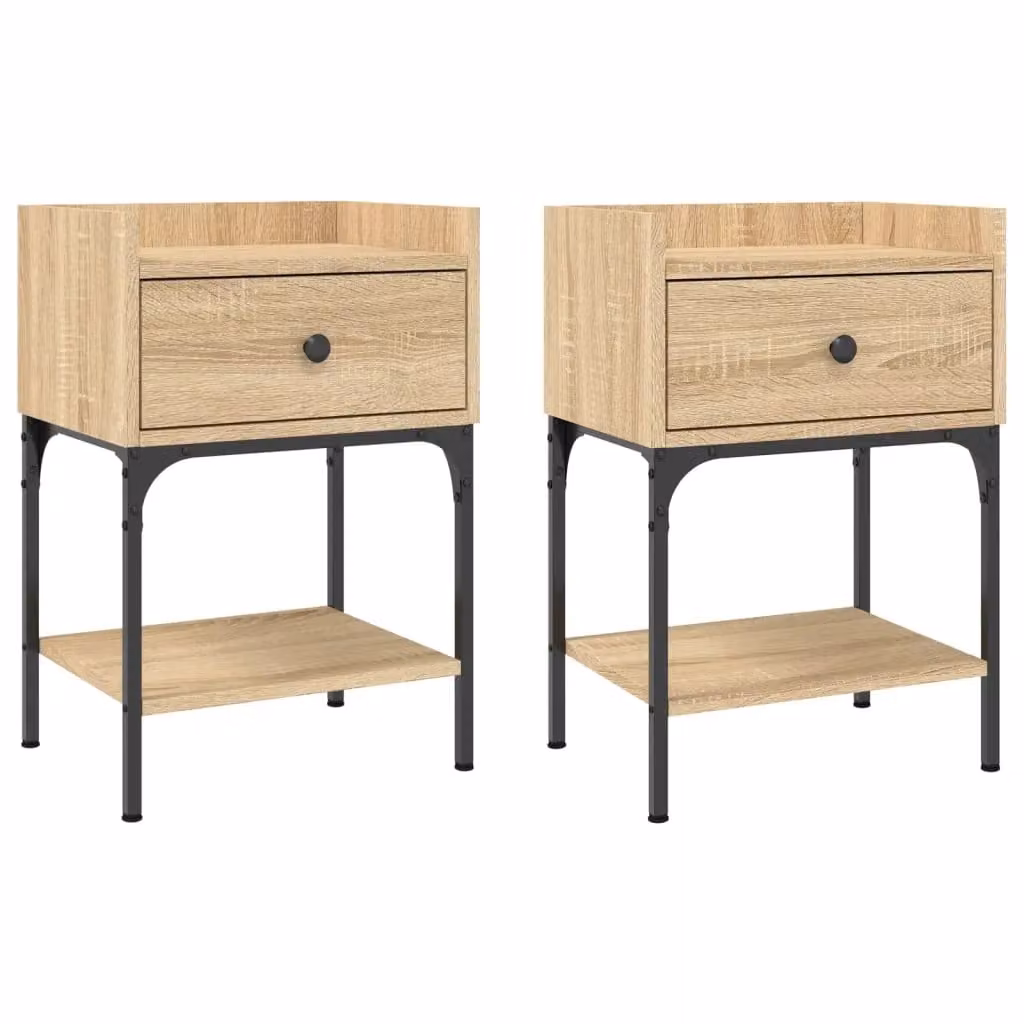 Berkfield Home Set of 2 Sonoma Oak Bedside Tables in Brown, W/D/H: 40.5 x 31 x 60 cm