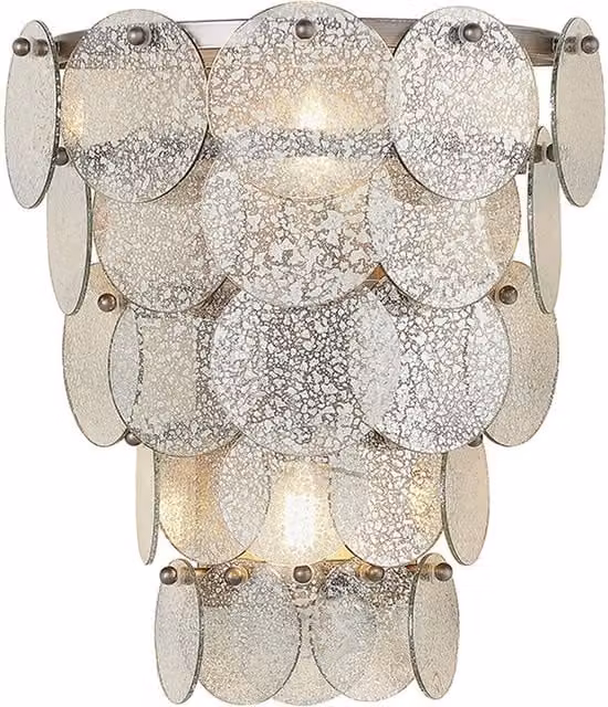 Merano 2 Light Round Wall Lamp in Silver and Yellow with Glass and Metal Details
