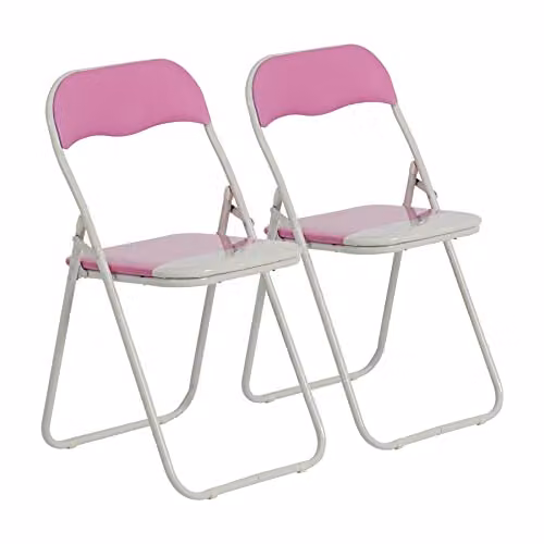 Harbour Housewares Padded Folding Chairs in Pink, Pack of 2 – 1