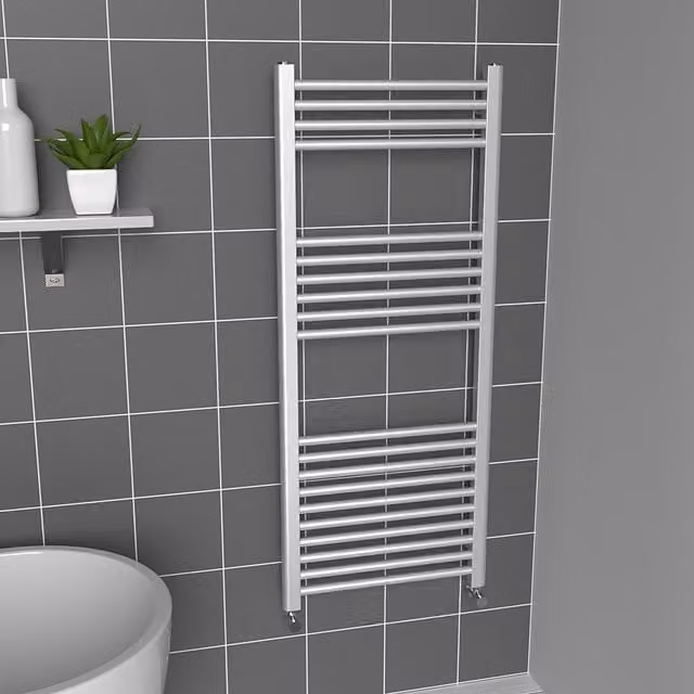 Lux Heat Coloured Steel Towel Radiator in Metallic Silver, H 120 cm x W 50 cm x D 5 cm
