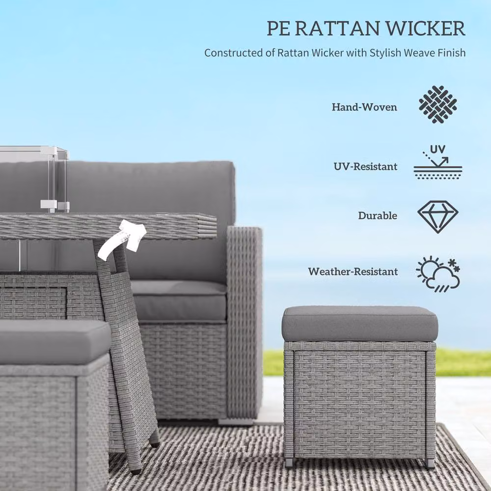 STILVORA 7-Piece Grey Sofa Set with Fire Pit Table – 4