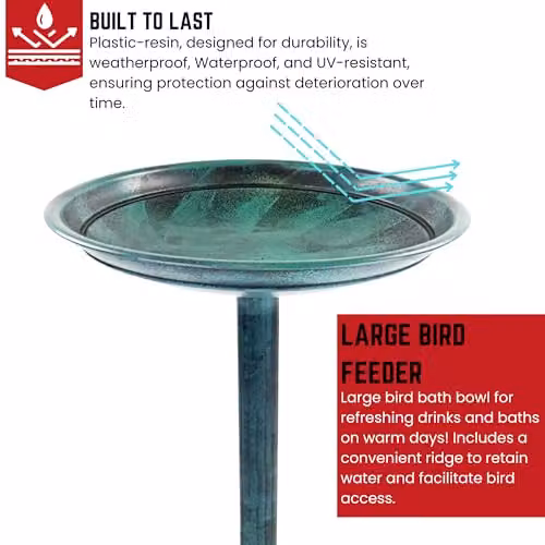 Samuel ALEXANDER Grey Resin Garden Bird Table and Bird Bath with Planter, H 63 cm x W 40 cm x D 40 cm – 2