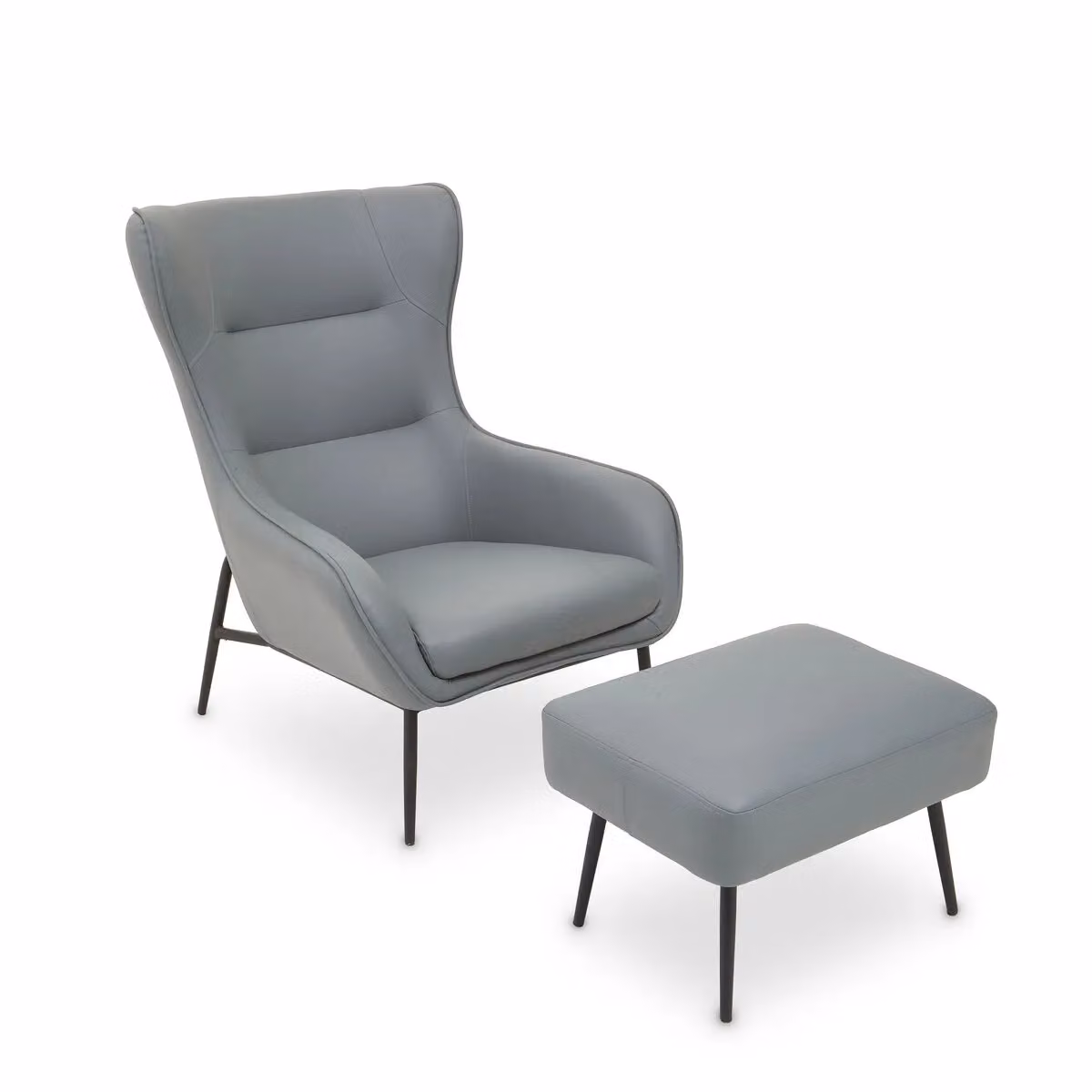 Orsina Kaiko Grey Faux Leather Mid-Century Armchair and Matching Footstool – 3