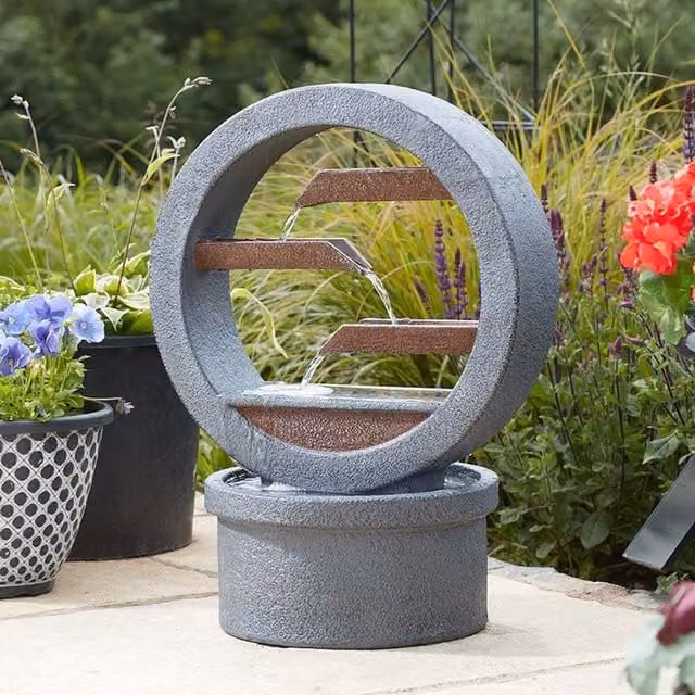 Garden Mile Omega Cascade Solar Tabletop Water Feature Fountain in Grey and Brown Stone